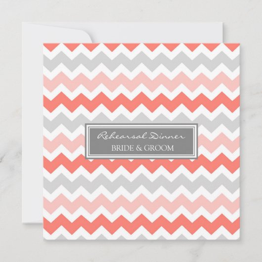 Invitation Dîner de répétition Coral Grey Chevron (Devant)