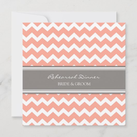 Invitation Dîner de répétition Coral Grey Chevron (Devant)