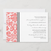 Invitation Dîner de répétition Coral Grey Damask (Dos)