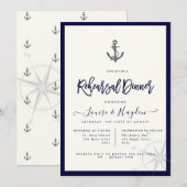 Invitation Dîner de répétition corde nautique ancre bleu mari (Devant / Derrière)