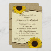 Invitation Dîner de répétition Country Sunflower et Burlap (Devant / Derrière)