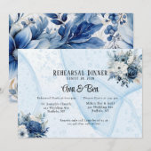 Invitation Dîner de répétition d'alcool bleu floral de la mar (Devant / Derrière)