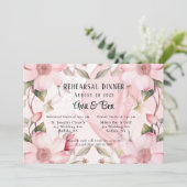 Invitation Dîner de répétition d'alcool rose floral (Debout devant)