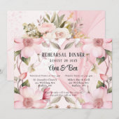 Invitation Dîner de répétition d'alcool rose floral (Devant / Derrière)