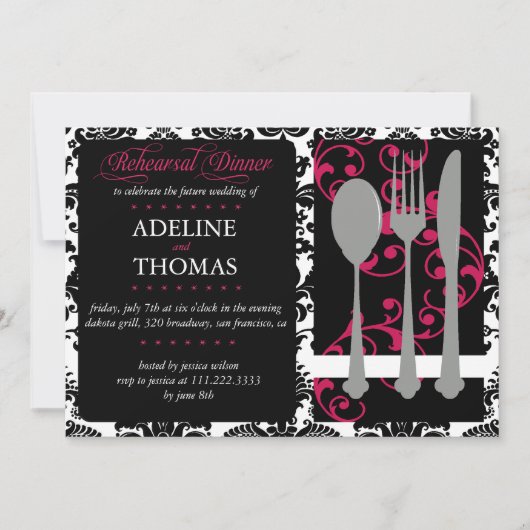 Invitation Dîner de répétition Damas :Invitation (Devant)