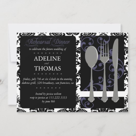 Invitation Dîner de répétition Damas :Invitation (Devant)