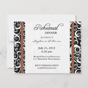 Invitation Dîner de répétition Damask Swirl à Mocha