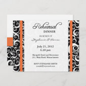 Invitation Dîner de répétition Damask Swirl en Orange (Devant / Derrière)