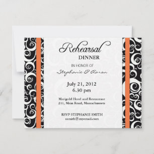 Invitation Dîner de répétition Damask Swirl en Orange