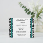 Invitation Dîner de répétition Damask Swirl en Turquoise (Debout devant)
