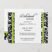Invitation Dîner de répétition Damask Swirl en vert (Devant / Derrière)