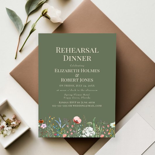Invitation Dîner de répétition dans une prairie de fleurs sau