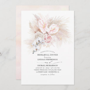 Invitation Dîner de répétition d'anthurium et de pampas rose
