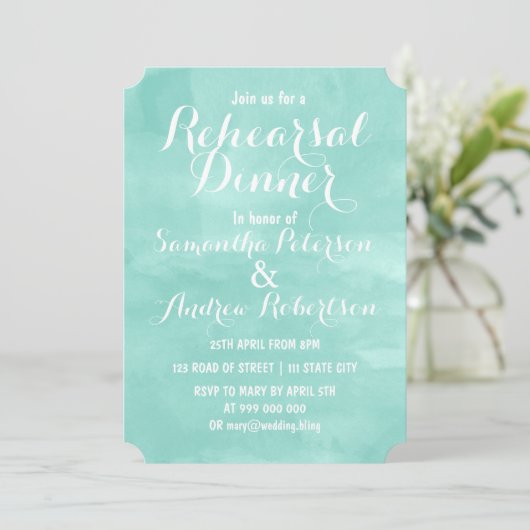 Invitation Dîner de répétition d'aqua vert moderne (Debout devant)