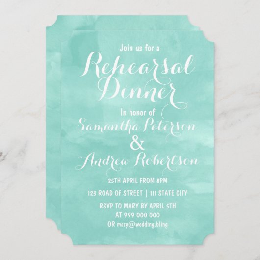 Invitation Dîner de répétition d'aqua vert moderne (Devant / Derrière)