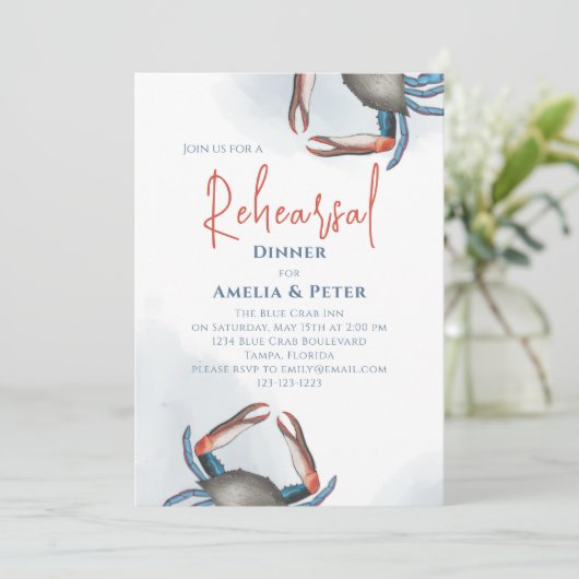 Invitation Dîner de répétition d'aquarelle Crabe bleu mer Cod (Debout devant)