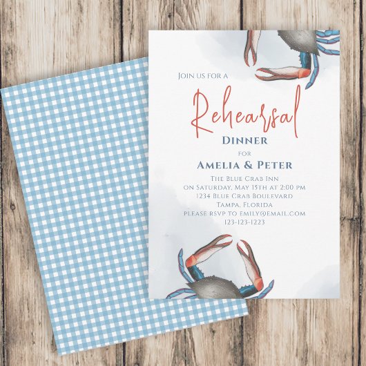 Invitation Dîner de répétition d'aquarelle Crabe bleu Mer mar