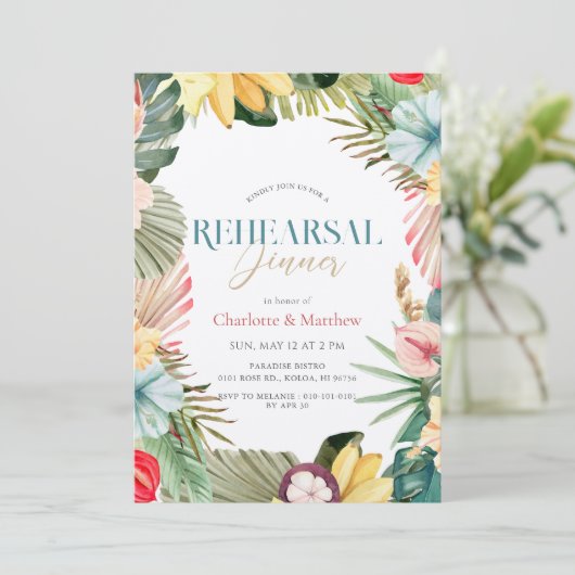 Invitation Dîner de répétition d'aquarelle de fruits tropicau (Debout devant)