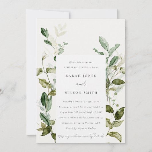 Invitation Dîner de répétition d'aquarelle de la faune botani (Devant)