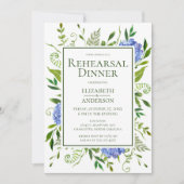 Invitation Dîner de répétition d'aquarelle florale Blue Hydra (Devant)
