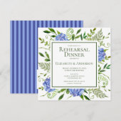 Invitation Dîner de répétition d'aquarelle florale Blue Hydra (Devant / Derrière)