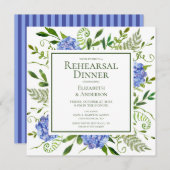 Invitation Dîner de répétition d'aquarelle florale Blue Hydra (Devant / Derrière)