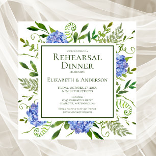 Invitation Dîner de répétition d'aquarelle florale Blue Hydra