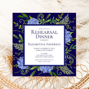Invitation Dîner de répétition d'aquarelle florale Blue Hydra