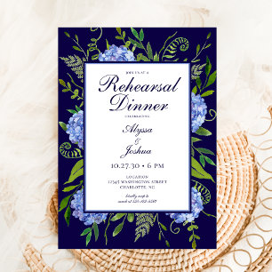 Invitation Dîner de répétition d'aquarelle florale Blue Hydra