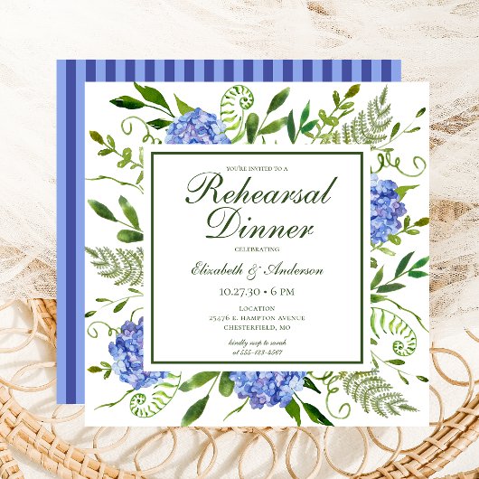 Invitation Dîner de répétition d'aquarelle florale Blue Hydra