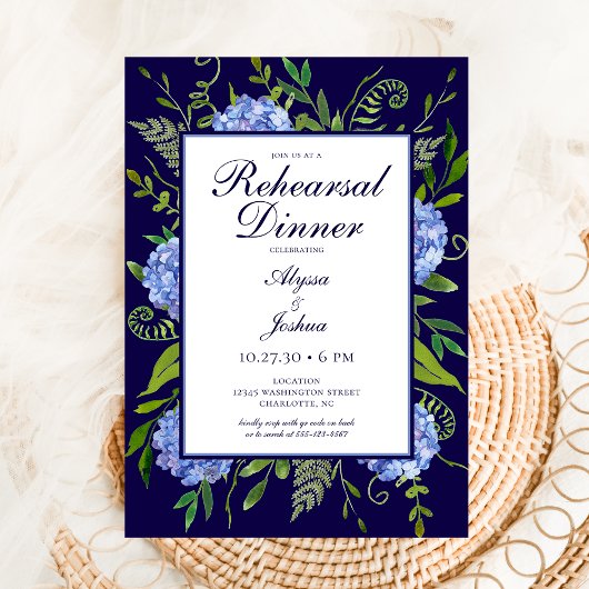 Invitation Dîner de répétition d'aquarelle florale Blue Hydra