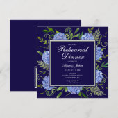Invitation Dîner de répétition d'aquarelle florale Blue Hydra (Devant / Derrière)