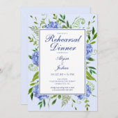 Invitation Dîner de répétition d'aquarelle florale Blue Hydra (Devant / Derrière)