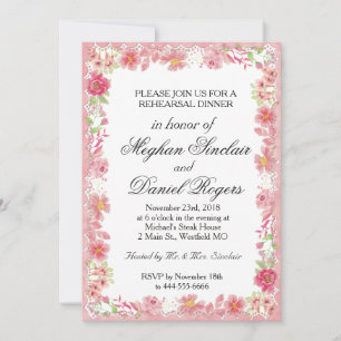 Invitation Dîner de répétition d'aquarelle rose florale Invit