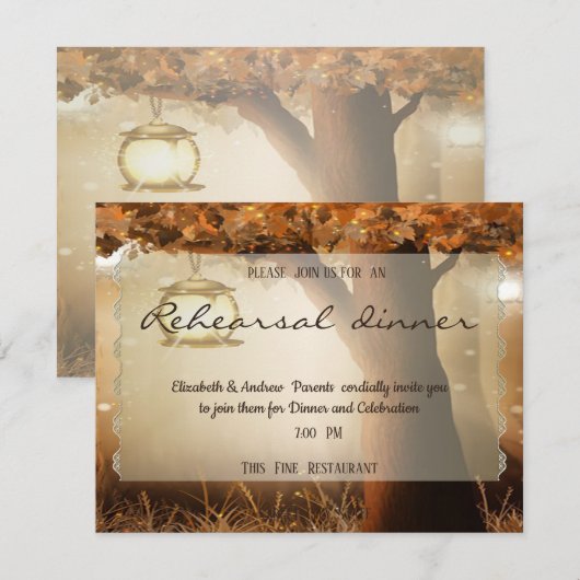 Invitation Dîner de répétition d'arbre rustique vintage (Devant / Derrière)