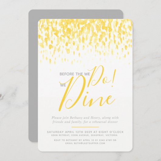 Invitation Dîner de répétition d'art jaune soleil avant de fa (Devant / Derrière)