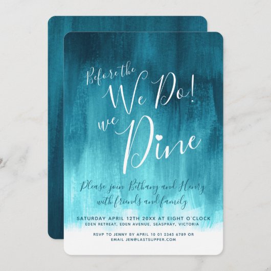 Invitation Dîner de répétition d'art turquoise avant de faire (Devant / Derrière)