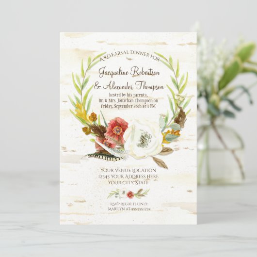 Invitation Dîner de répétition d'automne Wreath Boho Feather  (Debout devant)