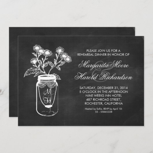 Invitation Dîner de répétition de bocal de tableau noir invit (Devant / Derrière)