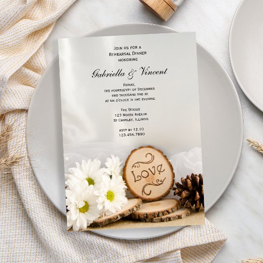 Invitation Dîner de répétition de bois rustique blanc