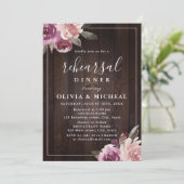 Invitation Dîner de répétition de bois rustique mauve fleuri (Debout devant)