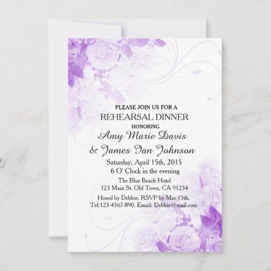 Invitation Dîner de répétition de bouquet de rose violet invi (Devant)
