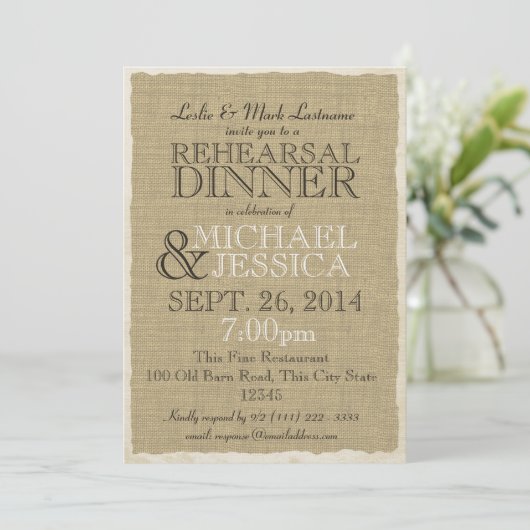 Invitation Dîner de répétition de Burlap (Debout devant)