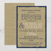 Invitation Dîner de répétition de Burlap Look Marine Blue (Devant / Derrière)