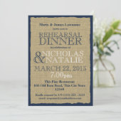 Invitation Dîner de répétition de Burlap Look Marine Blue (Debout devant)
