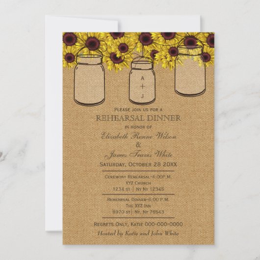 Invitation Dîner de répétition de Burlap Mason Jars (Devant)