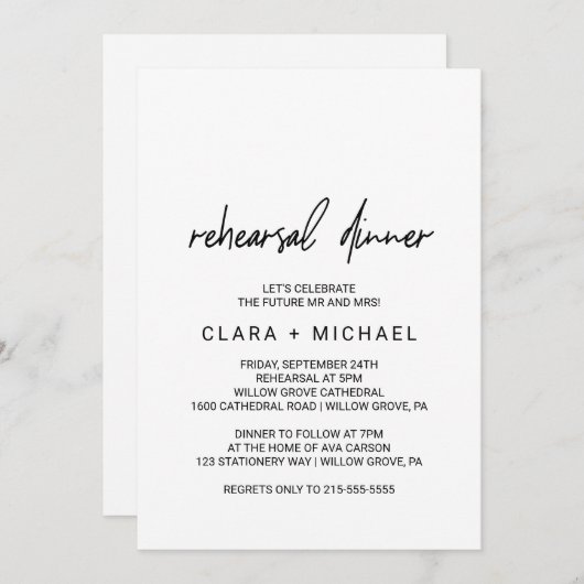 Invitation Dîner de répétition de calligraphie (Devant / Derrière)