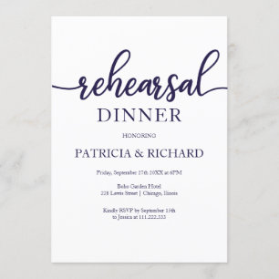 Invitation Dîner de répétition de calligraphie blanche bleu m