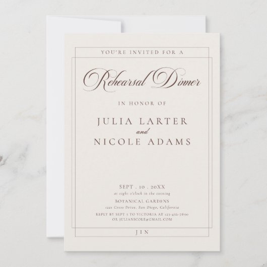 Invitation Dîner de répétition de calligraphie Classique Choc (Devant)