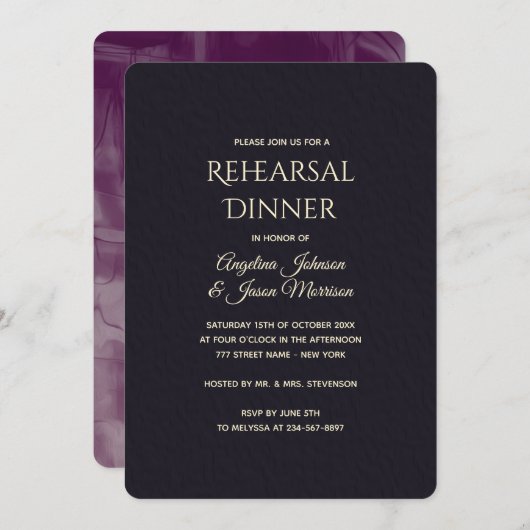 Invitation Dîner de répétition de calligraphie noire (Devant / Derrière)